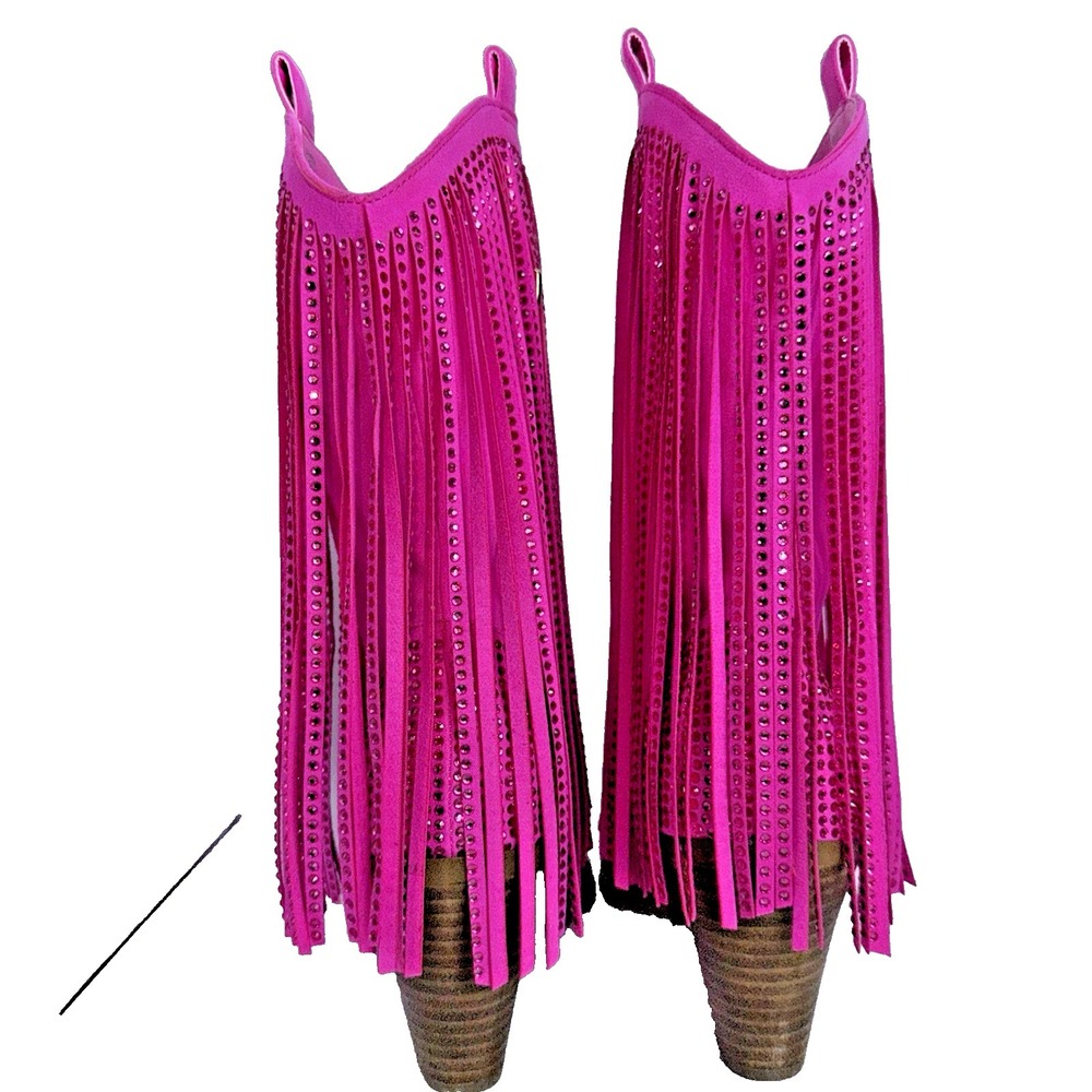 Jessica Simpson Hot Pink Rhinestone Fringe Western Cowboy Boots Sz 9.5 Womens - Picture 4 of 13